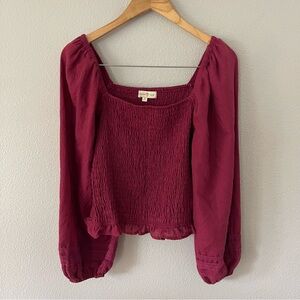 Penelope Rose Smocked Berry Red Puff Sleeves Top Size XL